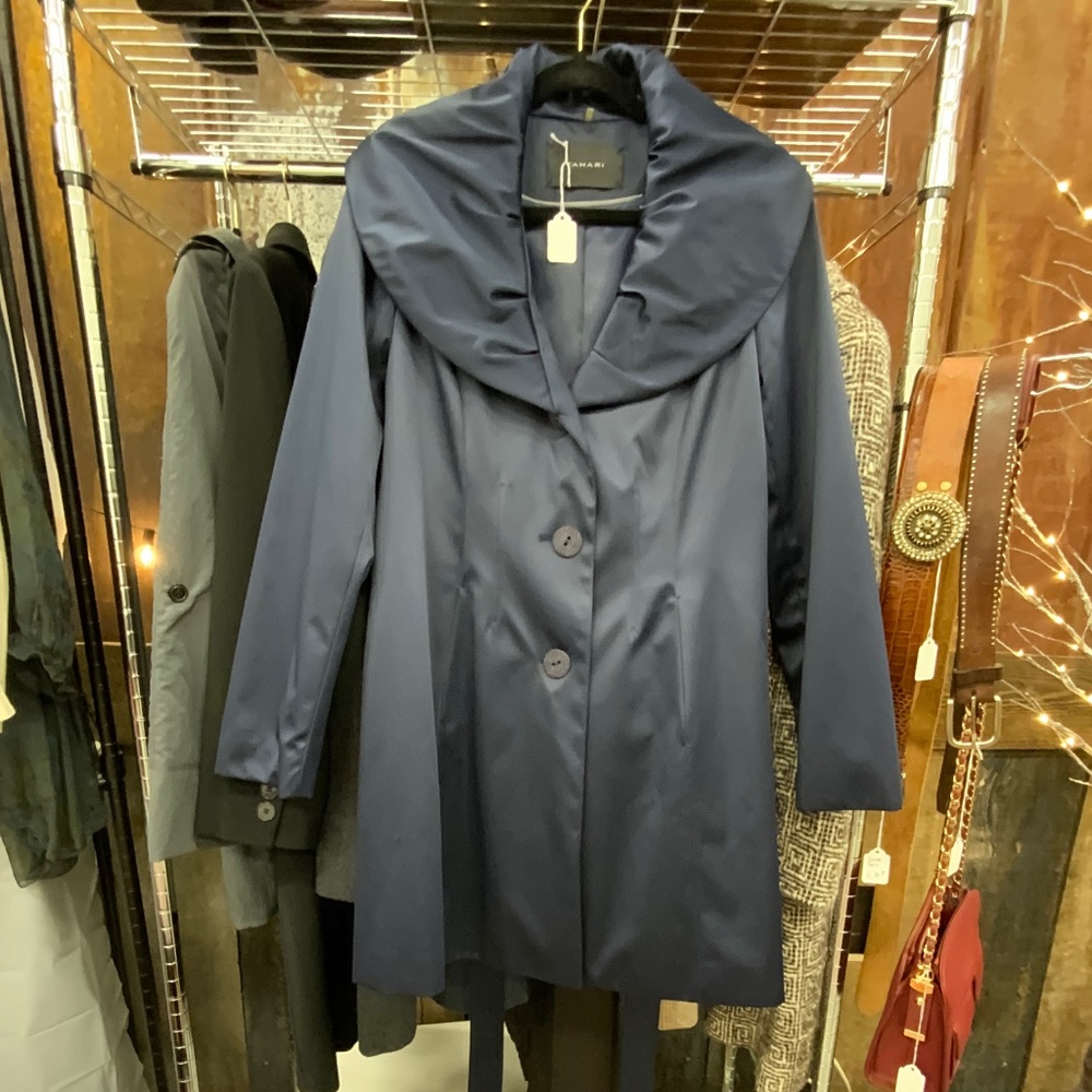 TAHARI  Navy Satin Dress Coat